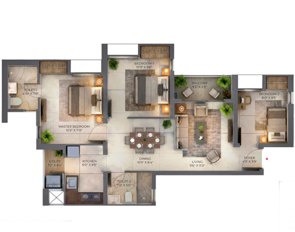 2 BHK Floor Plan